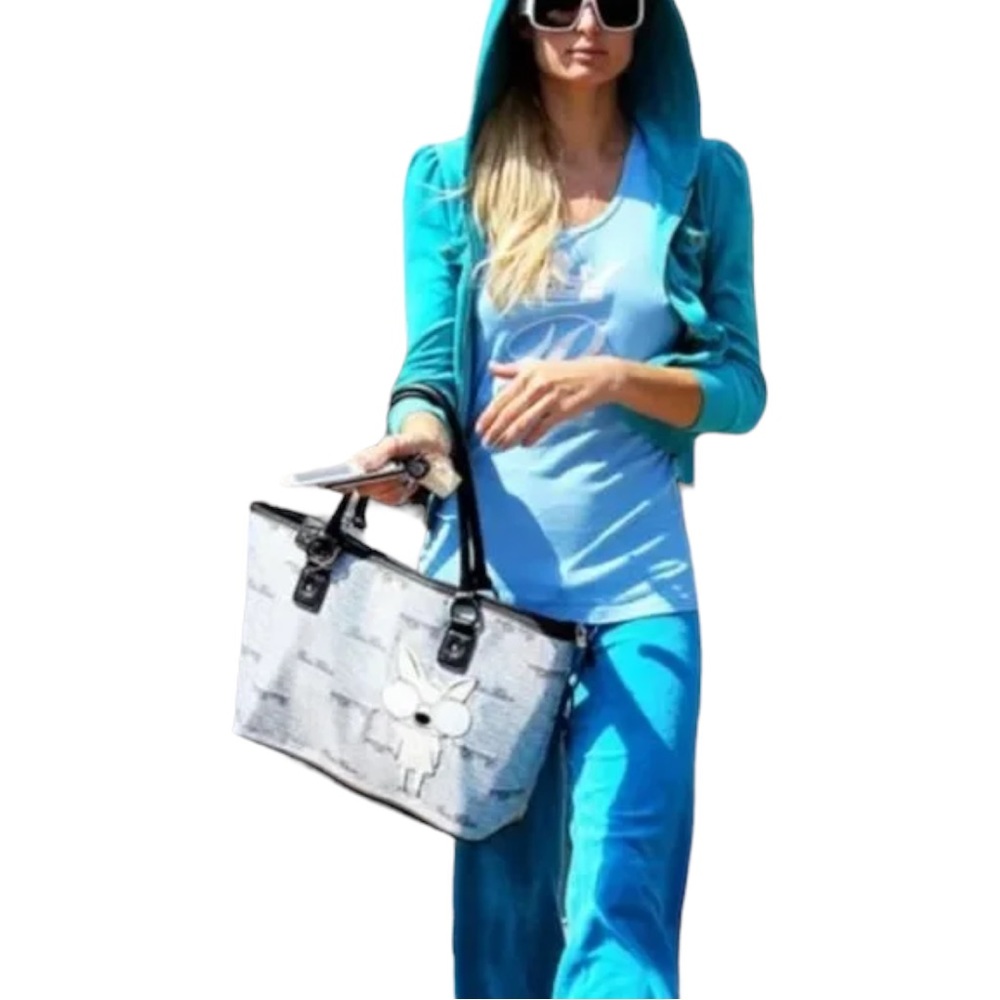 Y2K Vintage Juicy Couture Turquoise Blue Velour Tracksuit Large
